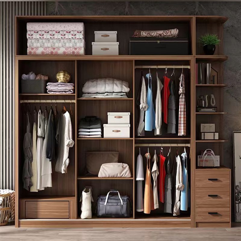 Modern Bedroom Wooden Storage Cabinet Sliding Doors Armoire with Glass Doors