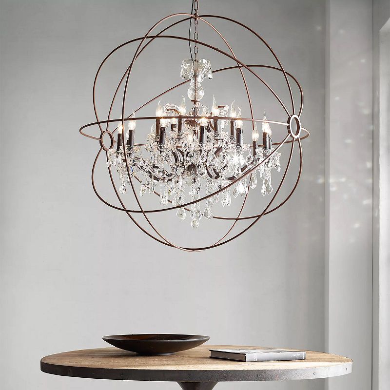 Gyroscope Chandelier Modern Crystal Living Room Hanging Light Fixture in Rust