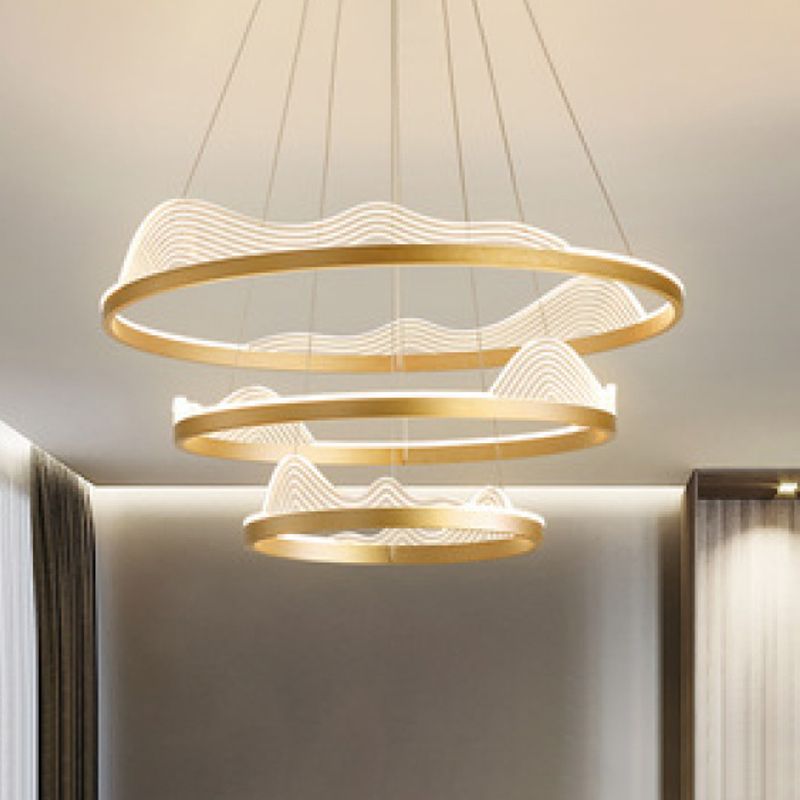 Ultra-modern Round Hanging Chandelier Metal Suspension Lighting with Lace Decoration for Living Room