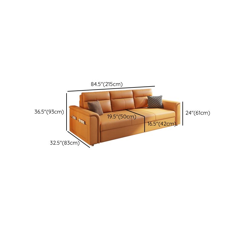 Scandinavian Orange Futon and Mattress Flared Arms Futon Sleeper Sofa with Storage