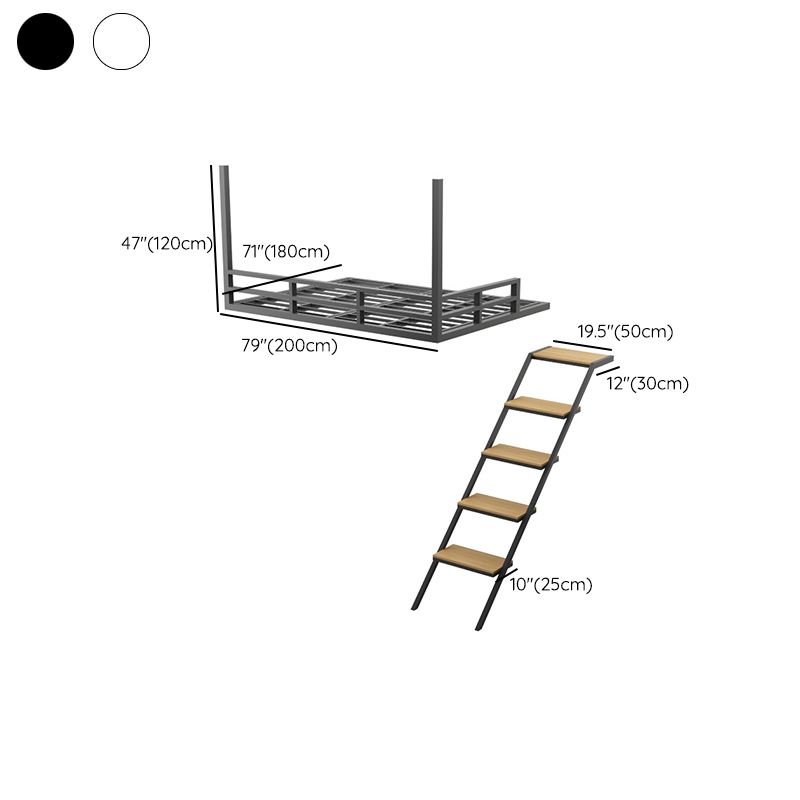 Scandinavian Metal Loft Bed White/Black Built-In Ladder Kids Bed