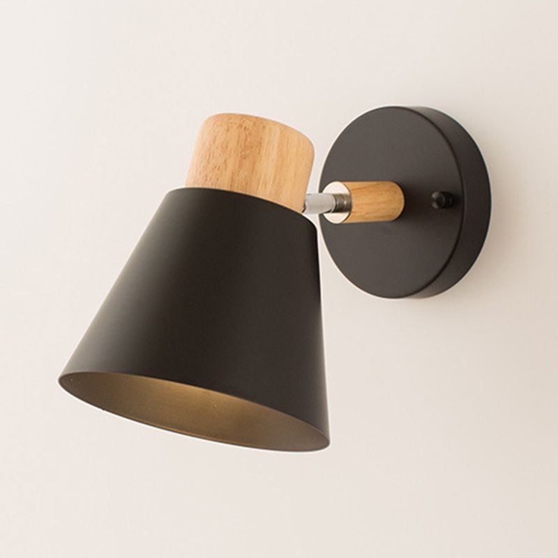 Metal Shaded Wall Light Modernism Wood Lighting for Living Room Foyer