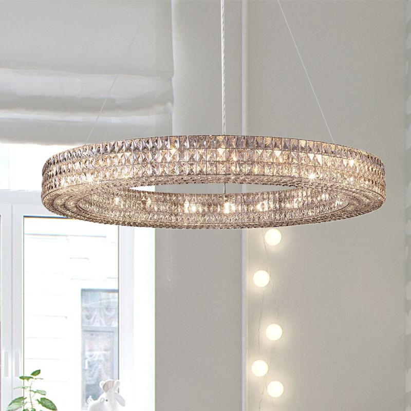 Ring Clear K9 Crystal Ceiling Pendant Light Simple 8/9 Heads Living Room Chandelier Light