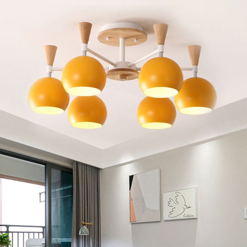 Macaron 3/6/8-Light Ceiling Lamp with Acrylic Shade Pink/Yellow/Blue Dome Semi Flush Pendant