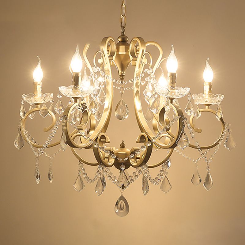 European Style Chandelier Metal Branch Shape Hanging Light with Crystal for Bedroom