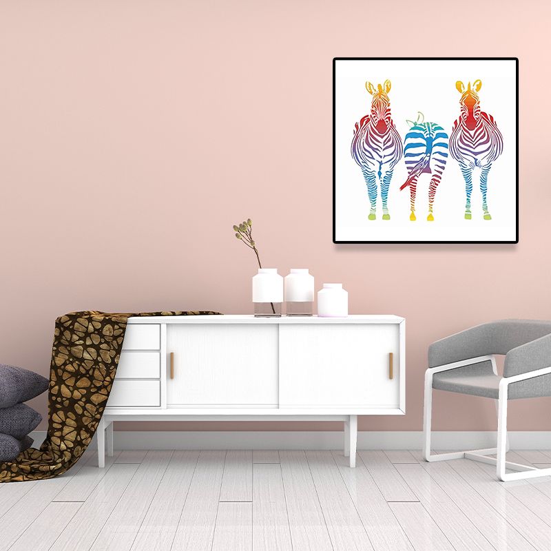 Watercolor Zebra Painting Canvas Art Kids Textured Wall Art Print in White for Home