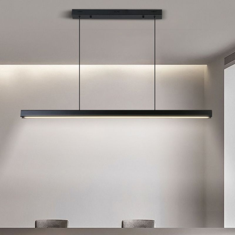 Zeitgenössischer Stil linearer Form Island Light Metal 1 hängendes Anhänger Licht in Schwarz