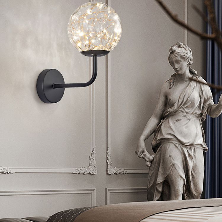 Glass Globe LED Wall Lamp in Modern Luxury Style Wrought Iron Hanging Wall Light for Bedroom