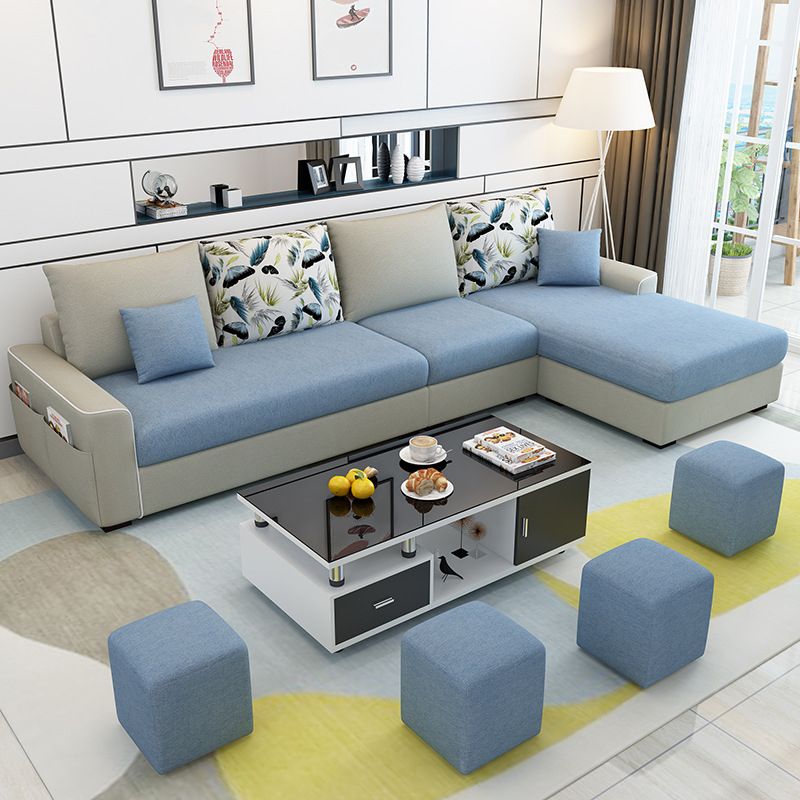 L-Shape Sofa Cushion Back Linen Blend Square Arm Sectional with Storage and Slipcovered