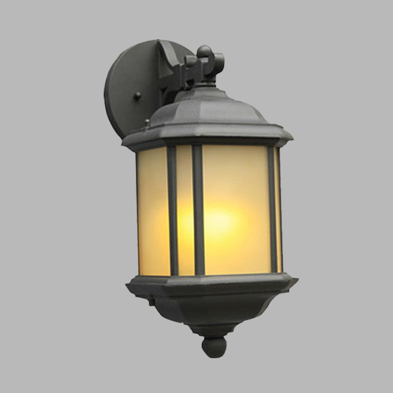 Cuboid Tan Glass Wall Sconce Lighting Country 1-Head Corner Wall Mount Lamp in Black with Removable Bottom