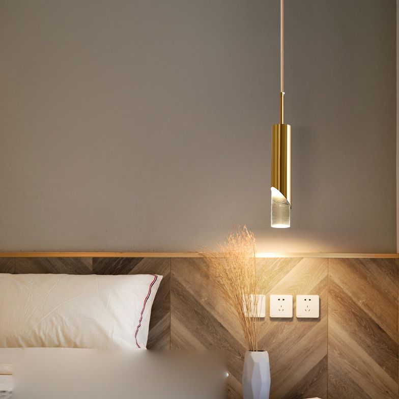 Modern Luxury Cylindrical Pendant Light Aluminium Indoor Hanging Light with Clear Acrylic Shade