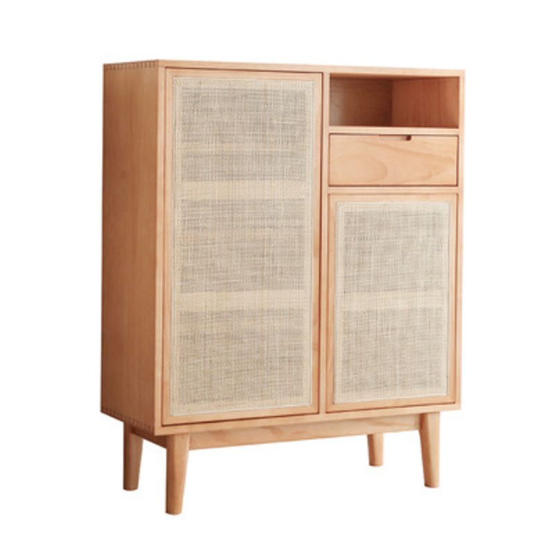 Contemporary Cabinet 4 Shelves With Doors Pine Squared Legs Accent Cabinet