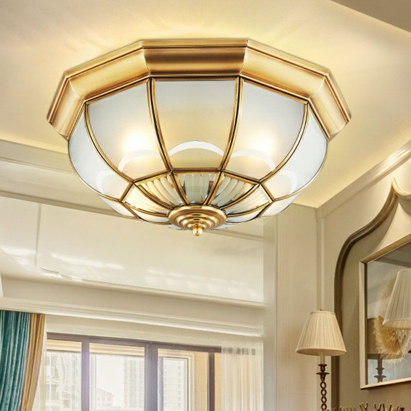 Brass Domed Flushmount Lighting Minimalist Opaque Glass Dining Room Flush Ceiling Light