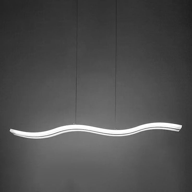 Linear Shape Chandelier Lighting Modern Style Metal 1 Lights Island Lamp in White