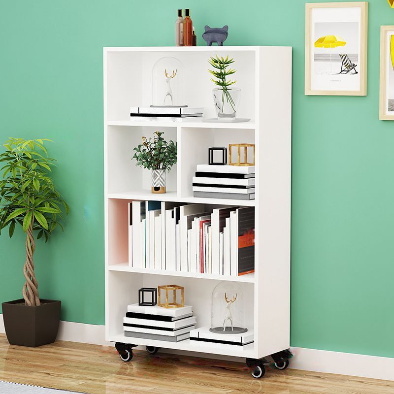 Contemporary Standard Bookcase Vertical Closed Back Bookshelf with Wheels