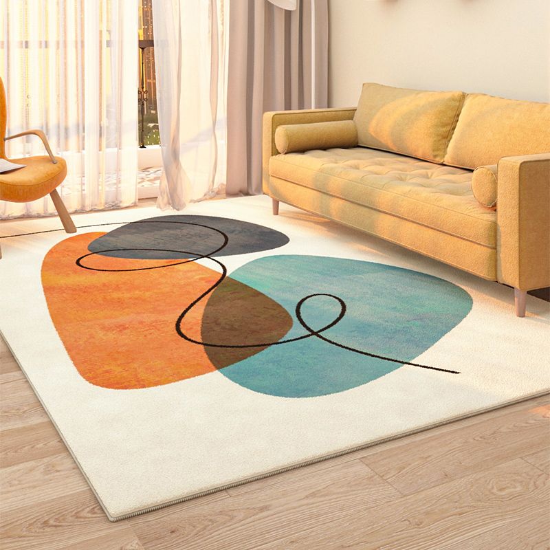 White Tone Home Decor Carpet Simple Abstract Pattern Area Rug Polyester with Non-Slip Backing Rug
