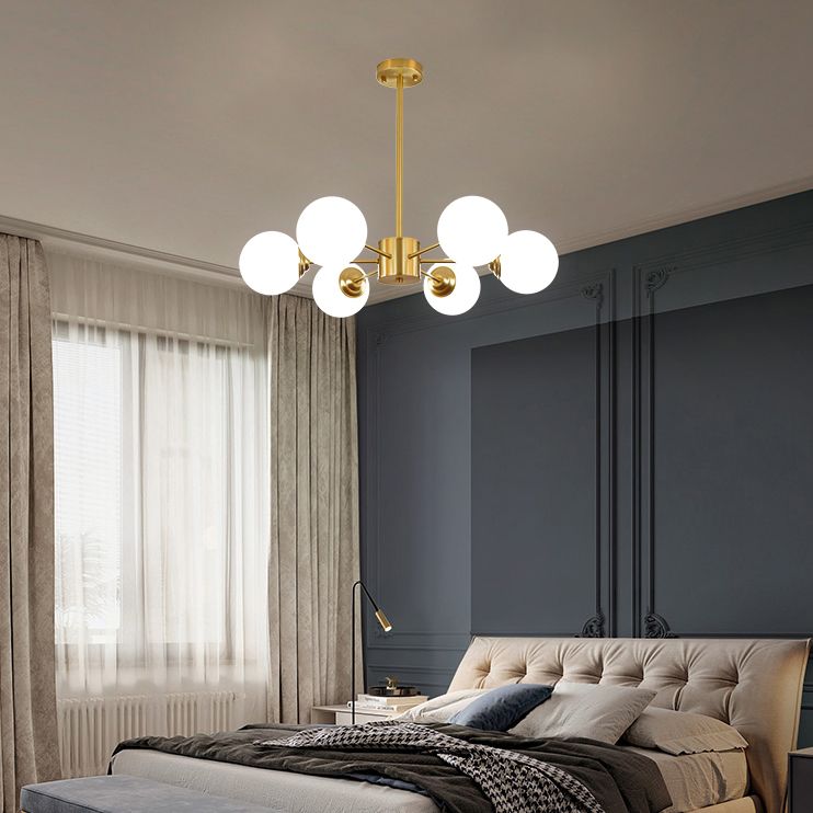 Gold Chandelier Lighting Fixtures Designer Style Multi-Head Suspension Light with White Glass Shade