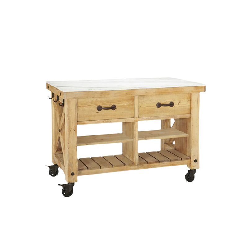 Modern Style Rectangular Kitchen Island Cart with Solid Wood Base
