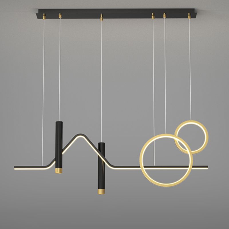 Luce a ciondolo a Linear Isola LED in ferro battuto in moderna luce gel di silice in stile di lusso in nero e oro