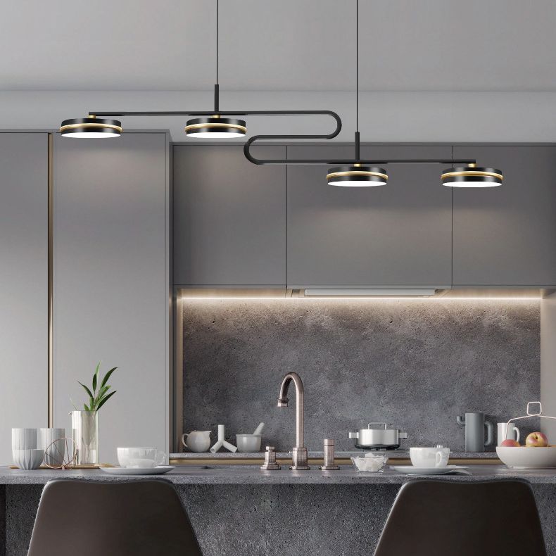 4 Light Linear Pendant Lighting Modern Kitchen Island Lighting Metal Island Pendant Lights in Black