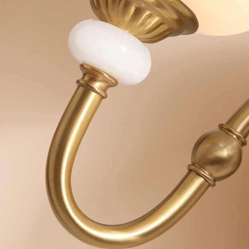 Metal Brass Wall Sconce Fixture Gooseneck 1/2-Light Vintage Stylish Wall Lamp with White Glass Bowl Shade