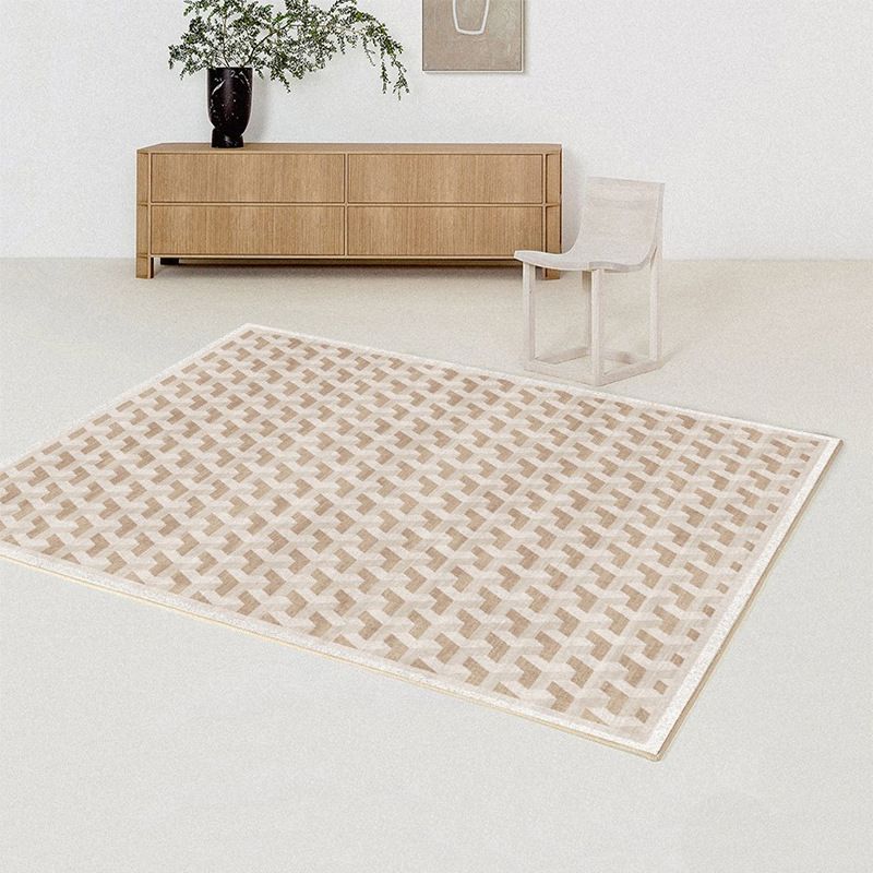 Light Brown Abstract Print Rug Polyester Modern Rug Washable Rug for Living Room