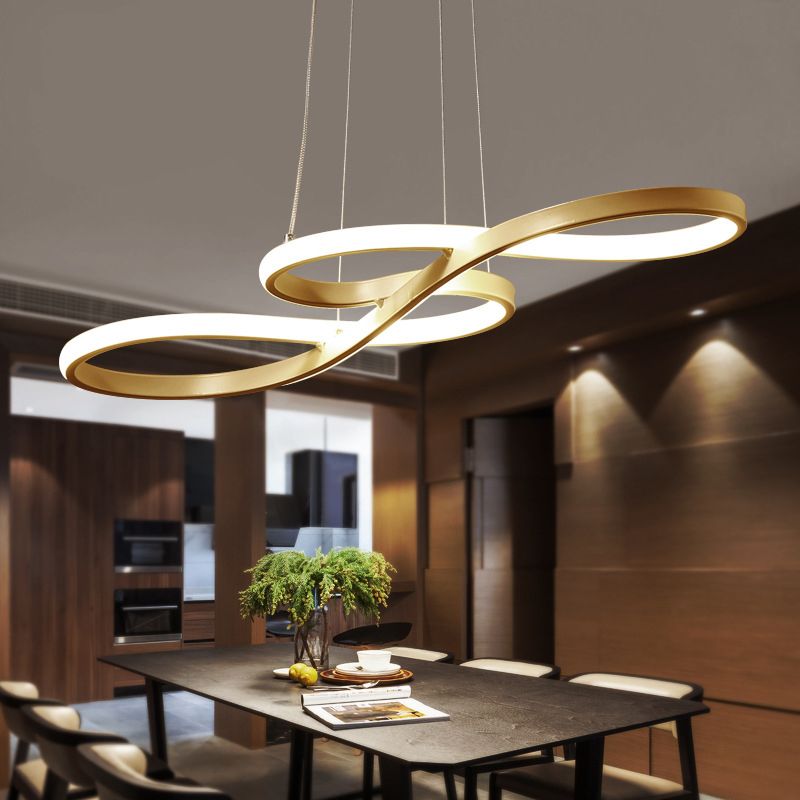Closed Curve Kitchen Dinette Chandelier Silica Gel Modernist LED Ceiling Pendant Light in Gold