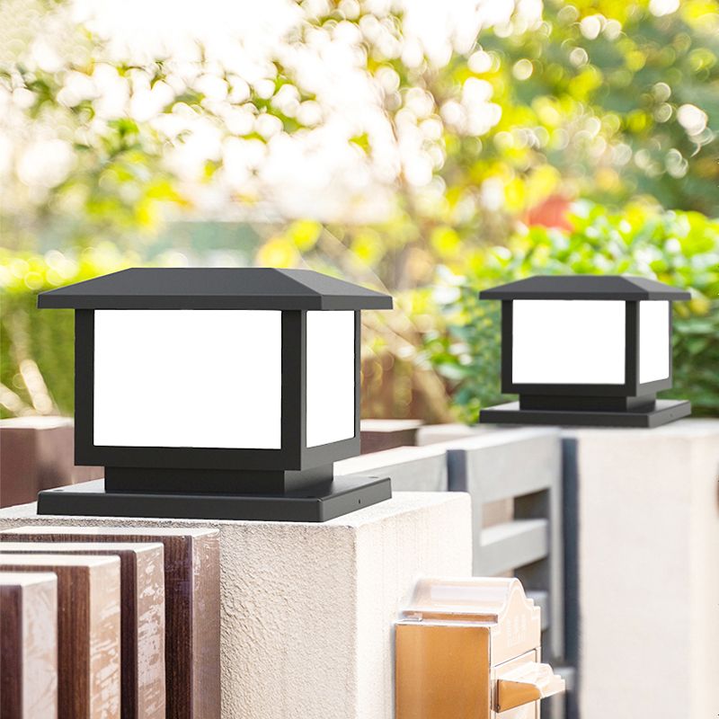 Solar Energy Outdoor Light Modern Waterproof Pillar Lamp with Acrylic Shade for Garden