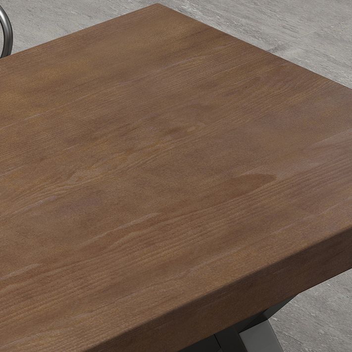 Industrial Square Dining Table Pine Solid Wood Table with Trestle Base