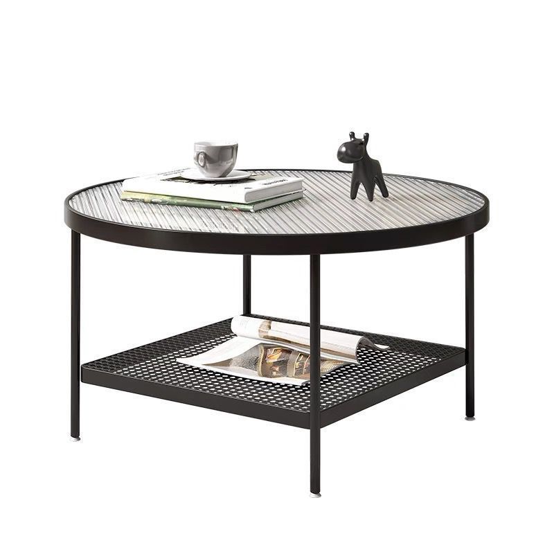 Glass Round Contemporary Coffee Table 4 Legs Coffee Table with Storage