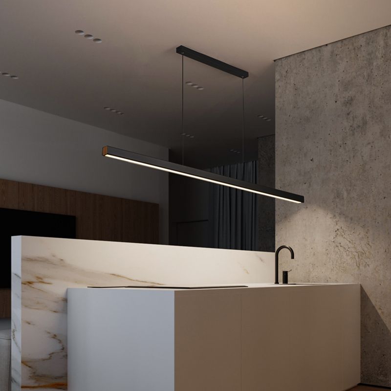 Black Metal Island Lighting Fixtures Modern 1-Light Linear Restaurant LED Suspension Lamp