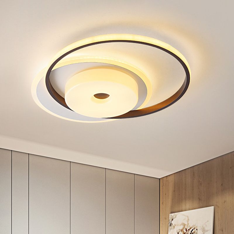 Metallic Circular Flush Mount Nordic LED White Ceiling Mounted Fixture in Warm/White Light, 16"/19.5" Wide