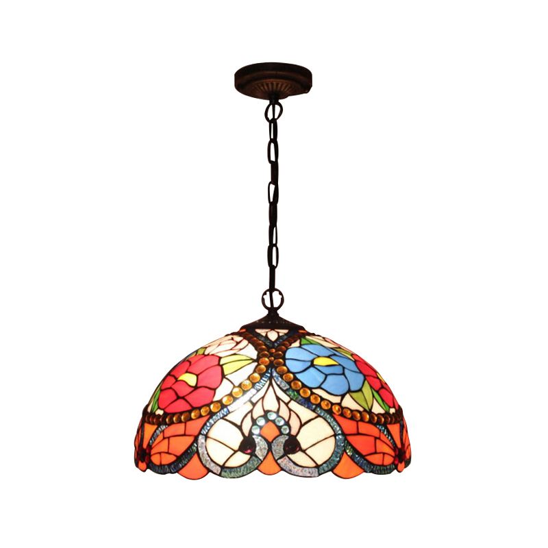 Victorian Bowl Pendant lampe 3 têtes Black Tached Art Glass Plafond Plafonnement de suspension avec / sans chaîne de traction
