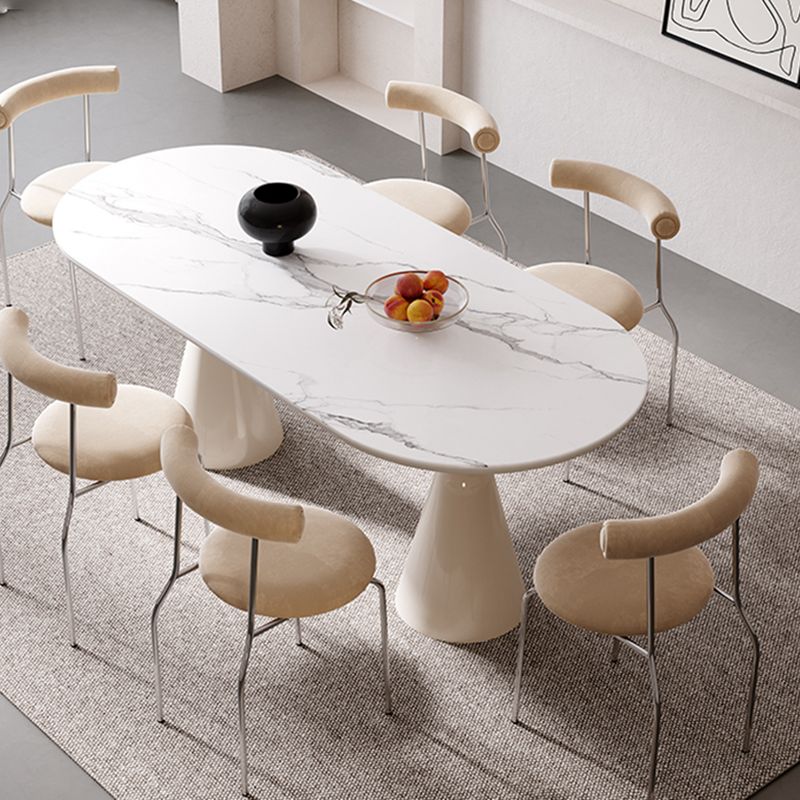 Contemporary Double Pedestal Dining Table Oval  Kitchen Dinner Table