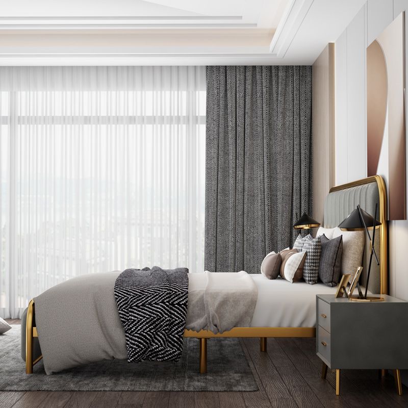 Glam Style Rectangular Headboard Standard Bed with Panel Headboard Bed