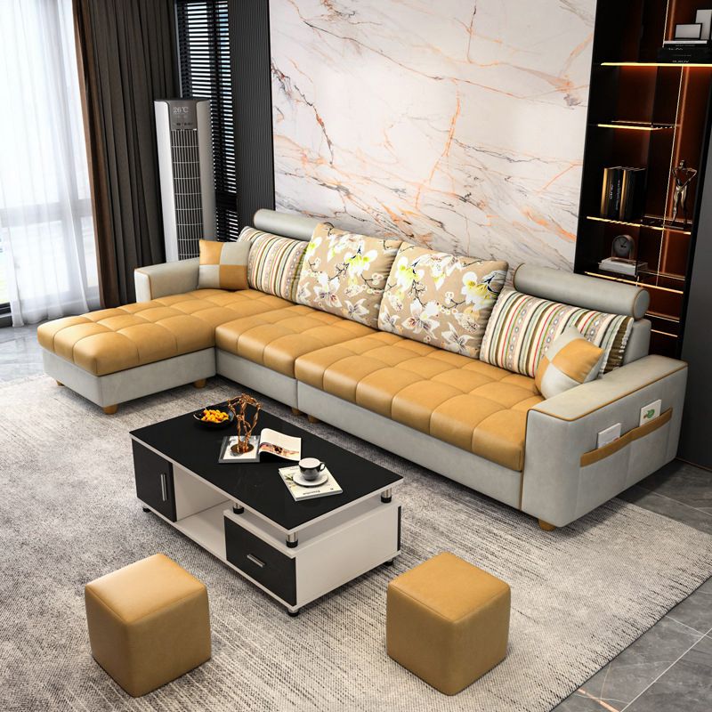 Scandinavian 4-seater Sectional with Storage and Square Arms