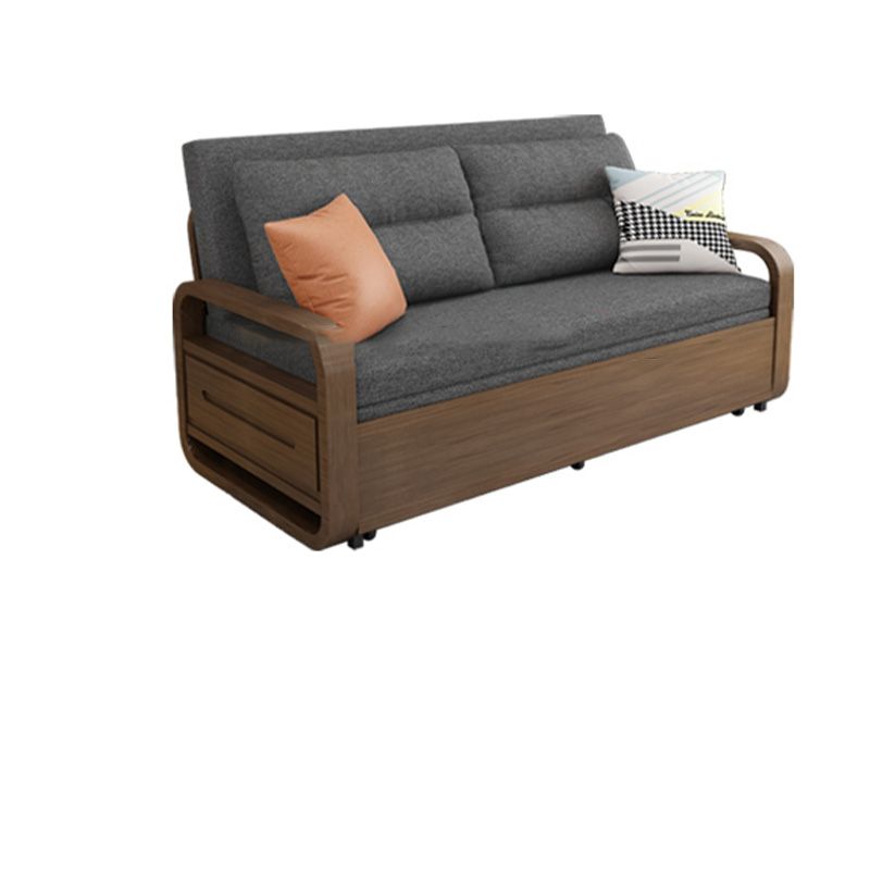 Contemporary Square Arms Sofa Bed Fabric Sleeper Sofa in Gray