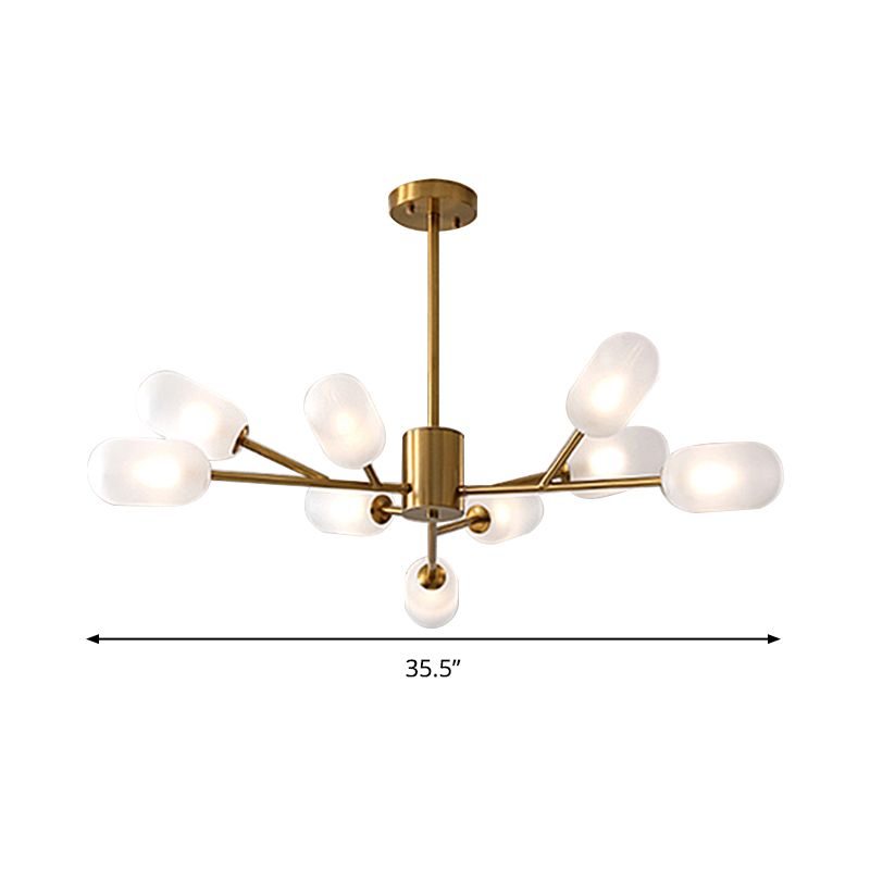 Contemporary Capsule Hanging Lighting Milk Frosted Glass 9 Bulbs Bedroom LED Chandelier Lamp in Gold