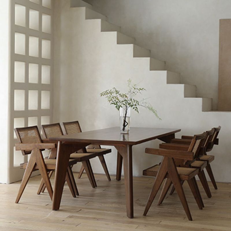 Rectangle Brown Base Dining Table Modern Pine Wood Table for Living Room