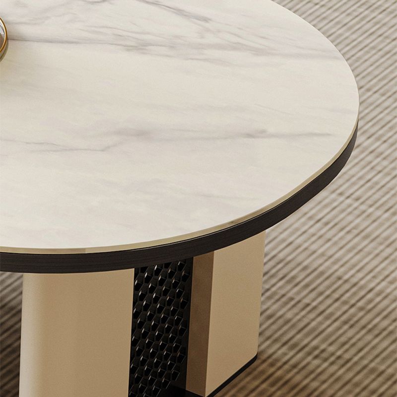 15"H Glam Cocktail Table Storage Oval Stone Coffee Cocktail Table