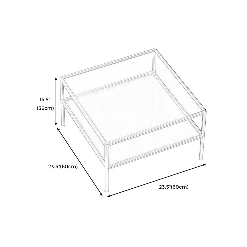 Modern 4 Legs Coffee Table Square Cocktail Table in Brown/Transparent