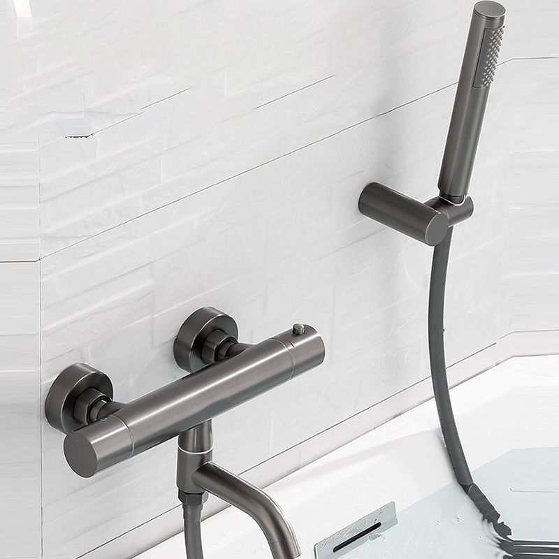 Handshower Tub Filler Black Brass Double Knob Handle Swivel Wall Mount Tub Filler