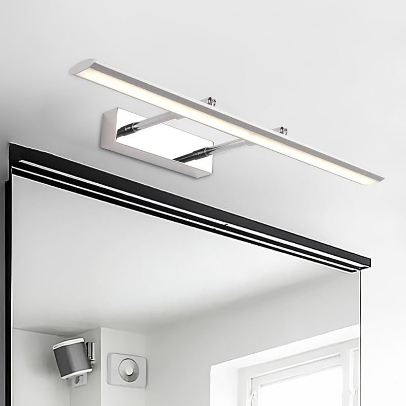 LED Washroom Vanity Lighting Minimalist Silver Wall Light Fixture with Elongated Metal Shade