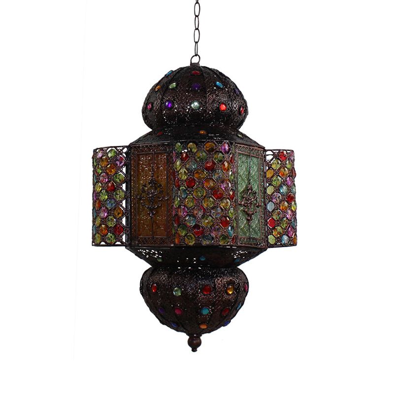 Kit di luce sospesa lanterna marocchina in vetro colorato a mano 1 ciondolo sospensione in bulbo in rame