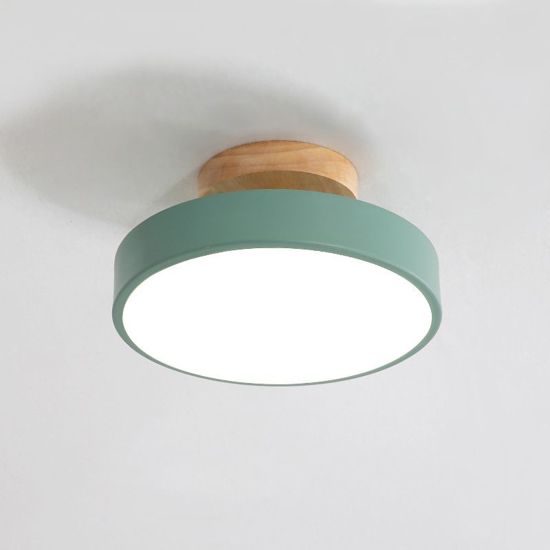 Plafoniera LED Macaron moderna e alla moda, circolare in legno, da incasso, con paralume in acrilico