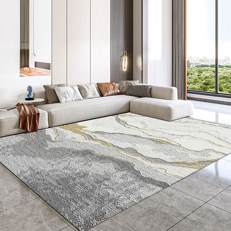 Contemporary Ink Painting Carpet Polyester Area Rug Non-Slip Backing Indoor Carpet for Living Room