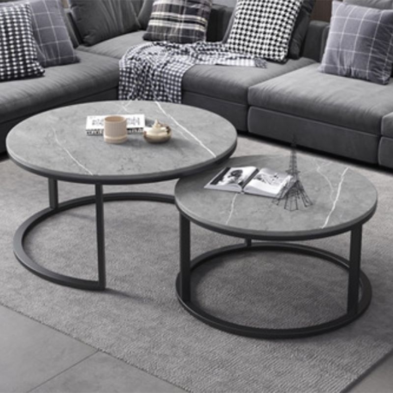 Modern Round Nesting Coffee Table with Steel Frame Base in Black