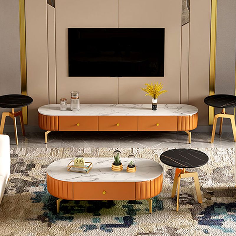 4 Legs Metal Coffee Table Draw included Oval Single Cocktail Table