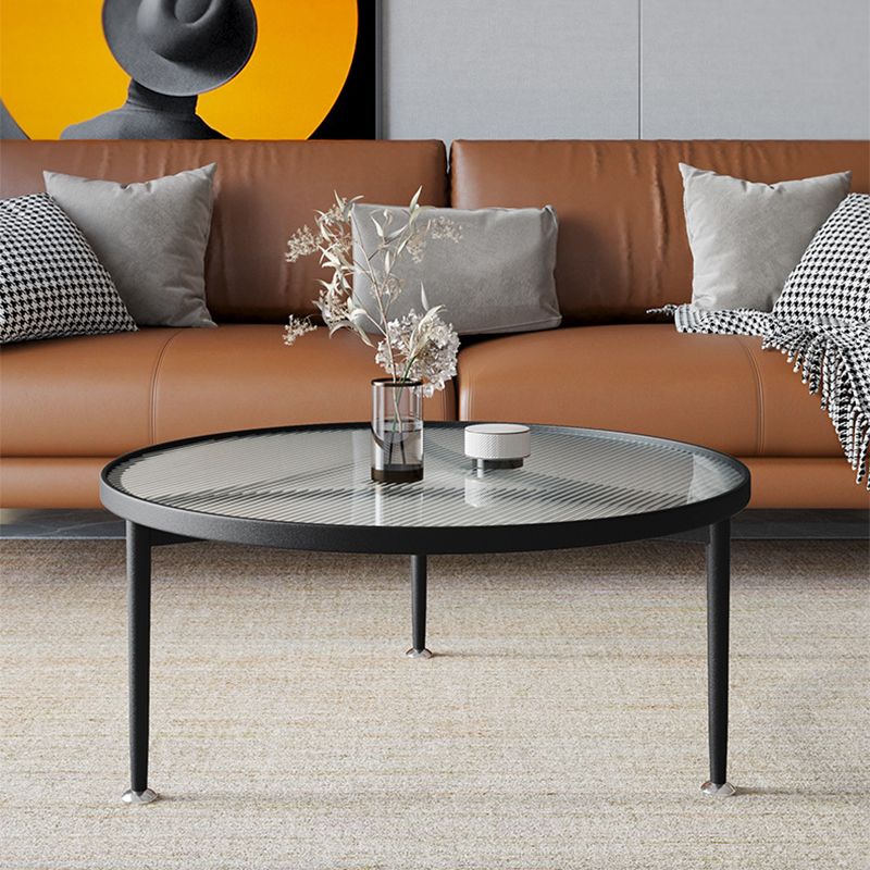 Contemporary Glass-Topped Coffee Table 3 Legs Coffee Cocktail Table