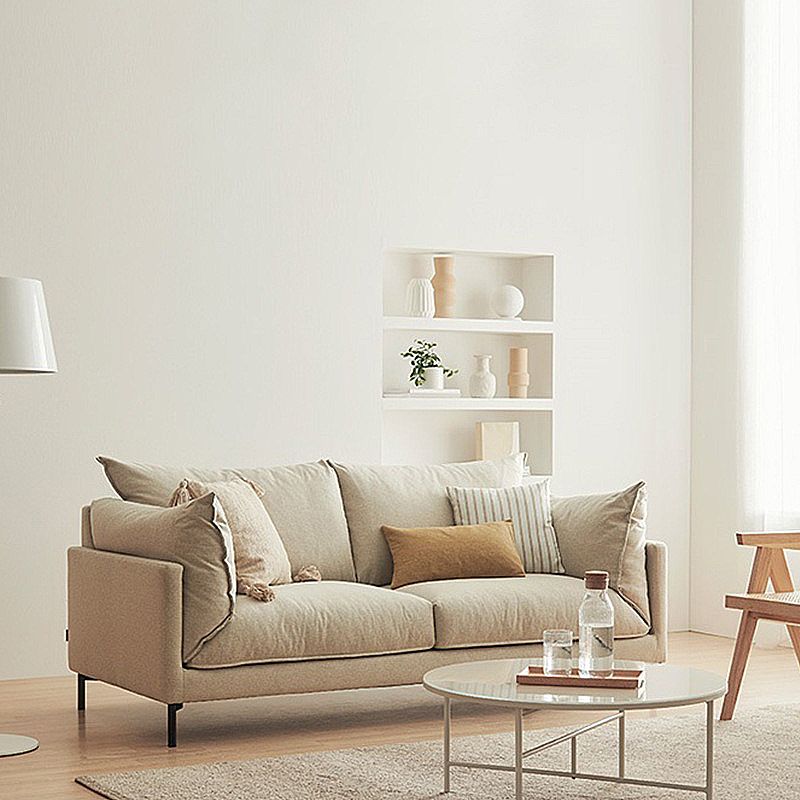 Stationary Fabric Living Room Couch Recessed Arm Standard Cushions Sofa